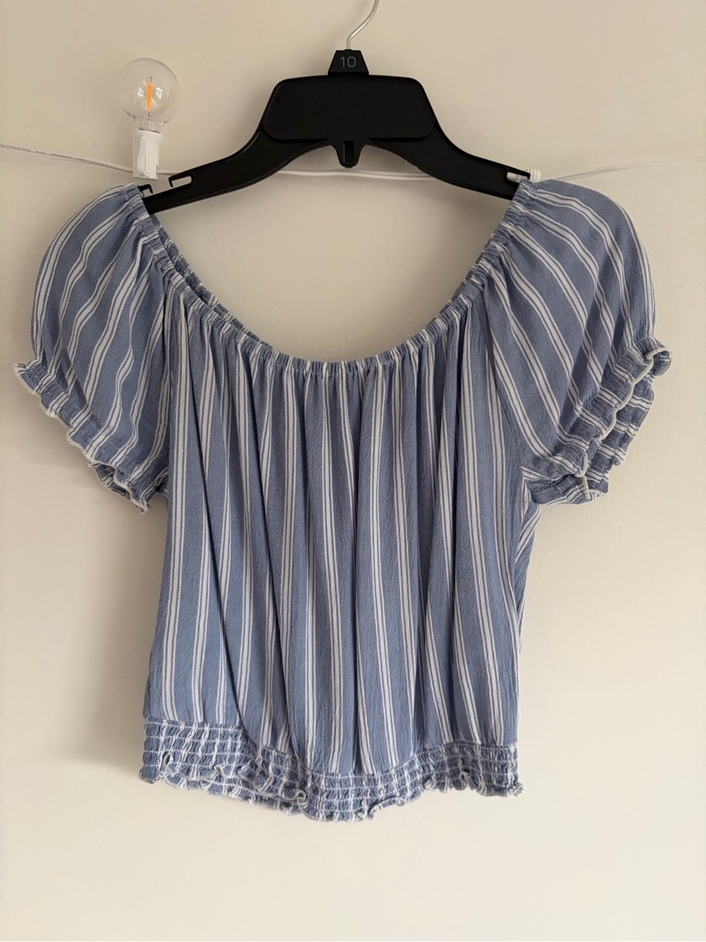 Vintage Hollister Striped Blue Off-Shoulder Smocked Hem Top